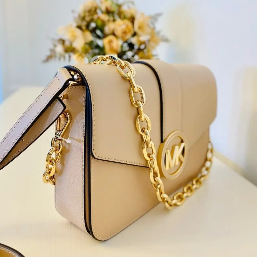 Michael Kors Carmen Medium Monogram Flap Crossbody leather buff - Picture 2 of 9